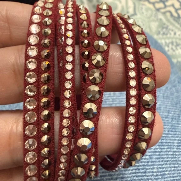 Swarovski Crystal Slate Wrap Bracelet Burgundy Wine Pink Taupe - Picture 2 of 5